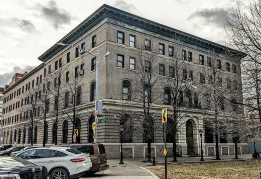 Historic brick building exterior of Pyramid Safe Haven, a sober living home in Bronx.